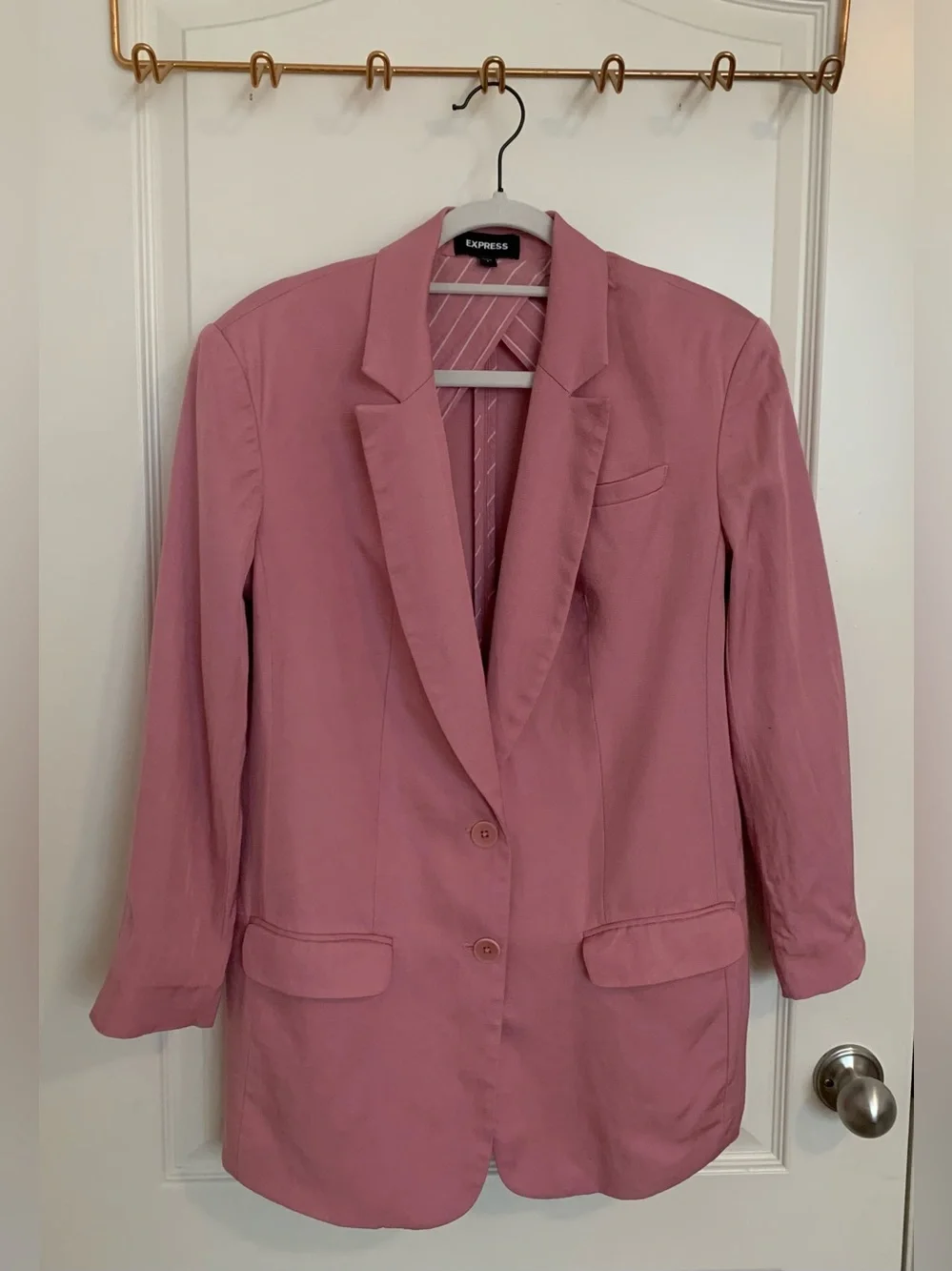 Express Linen Blend Boyfriend Blazer in Pink